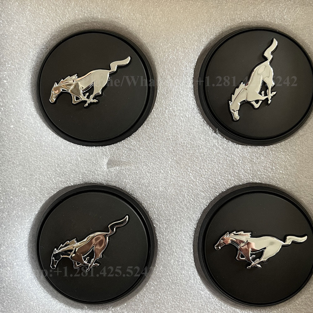 Custom Mustang Floating Center Caps for Stock Rims (All Black with Silver Pony)