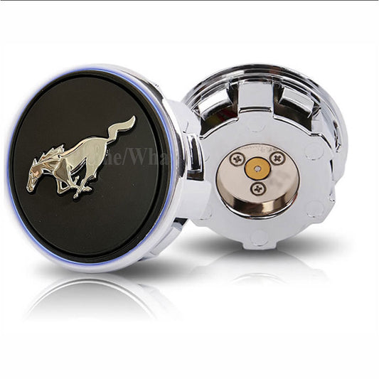 Custom Mustang Floating Center Caps for Stock Rims (All Black with Silver Pony)