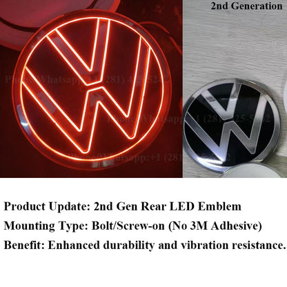 2ND Generation VW Rear Red Led Emblem (110mm/4.33inches)